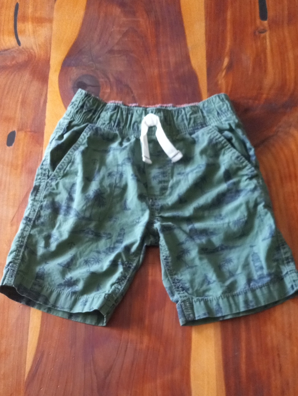 Carter's Boys Olive Green Allover Lighthouse Nautical Print Drawstring Shorts